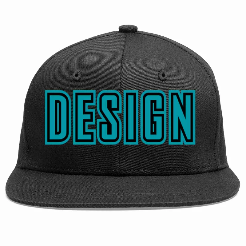 Baseball Cap For Fishing Enthusiasts-Custom Black Aqua-Black Flat Eaves Sport Baseball Cap Design for Men/Women/Youth