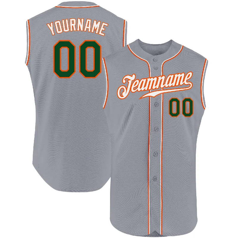 Baseball Jersey For Men-Custom Gray Green-Orange Authentic Sleeveless Baseball Jersey