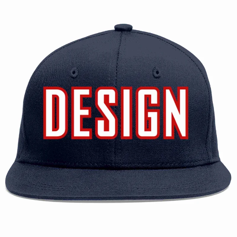 Baseball Cap For Sportswear-Custom Navy White-Red Flat Eaves Sport Baseball Cap Design for Men/Women/Youth