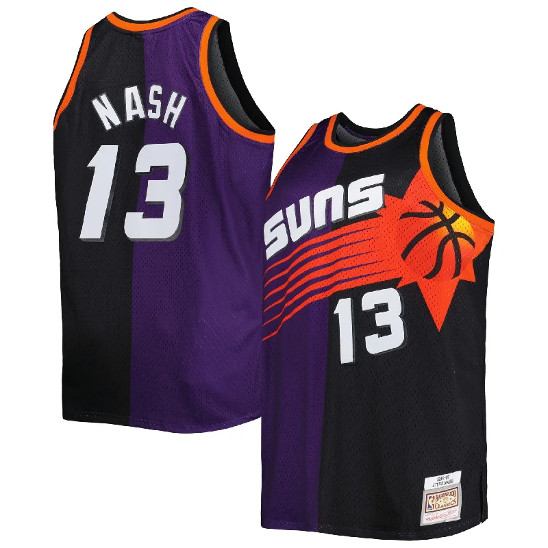 Basketball Jersey For Sports Teams-Steve Nash Phoenix Suns Big & Tall Hardwood Classics 1996/97 Split Swingman Basketball Jersey - Purple/black