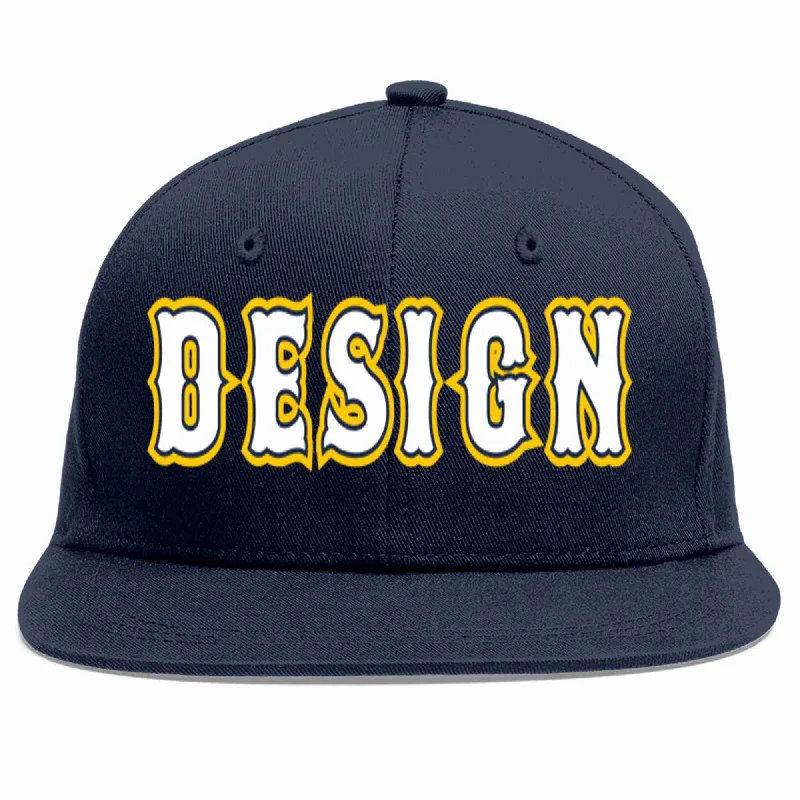 Baseball Cap For Athletic Streetwear-Custom Navy White-Navy Flat Eaves Sport Baseball Cap Design for Men/Women/Youth