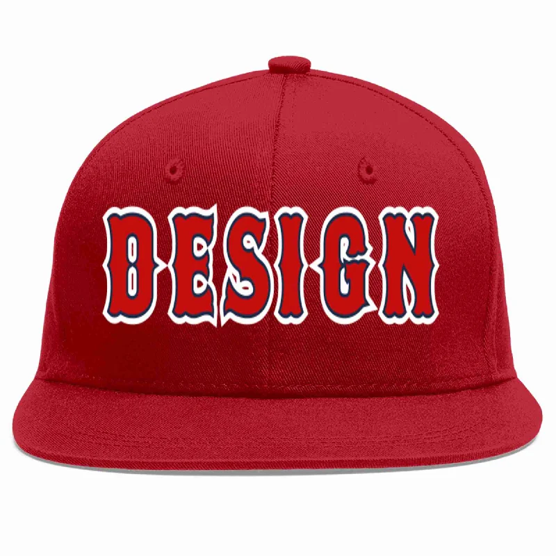 Baseball Cap For Custom Apparel Designs-Custom Red Red-Navy Flat Eaves Sport Baseball Cap Design for Men/Women/Youth