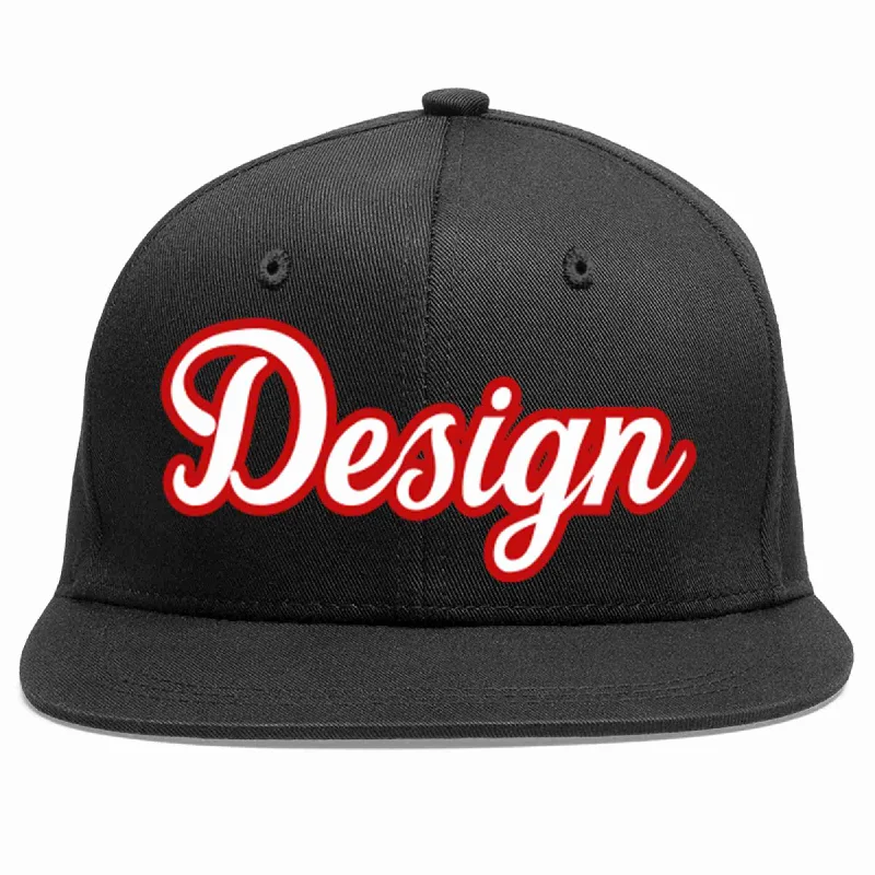 Baseball Cap With Adjustable Strap-Custom Black White-Red Flat Eaves Sport Baseball Cap Design for Men/Women/Youth