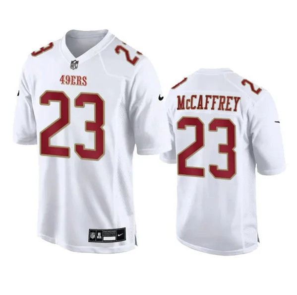 Football Jersey For Family Reunions-Men's San Francisco 49ers #23 Christian McCaffrey White Fashion Limited Football Stitched Game Jersey