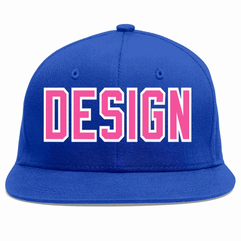 Baseball Cap For Alumni Apparel-Custom Royal Pink-White Flat Eaves Sport Baseball Cap Design for Men/Women/Youth