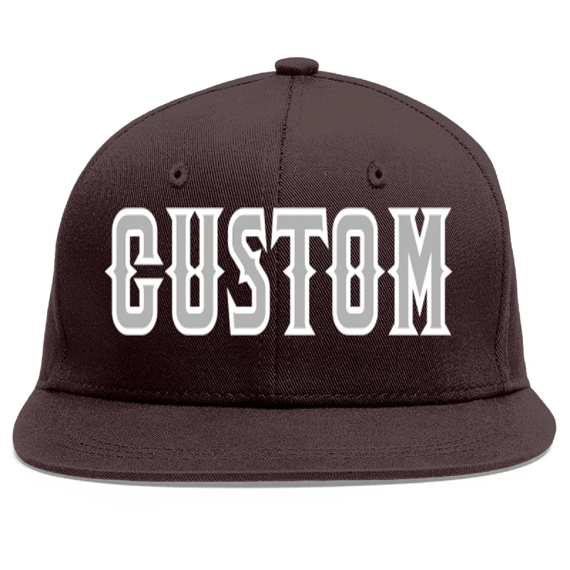 Baseball Cap For Running-Custom Brown Gray-White Flat Eaves Sport Baseball Cap