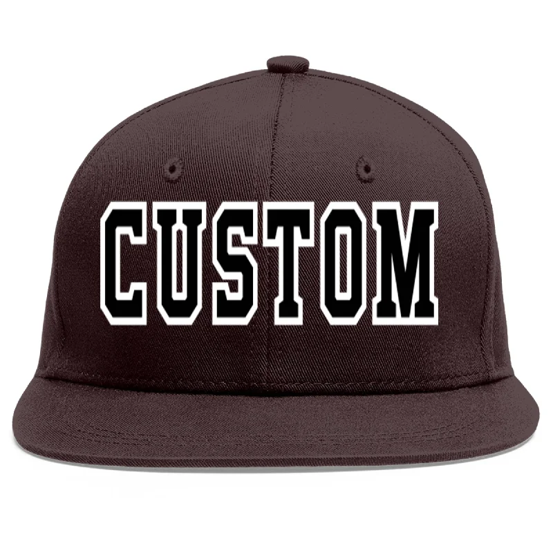 Baseball Cap For Custom Fan Gear-Custom Brown Black-White Flat Eaves Sport Baseball Cap