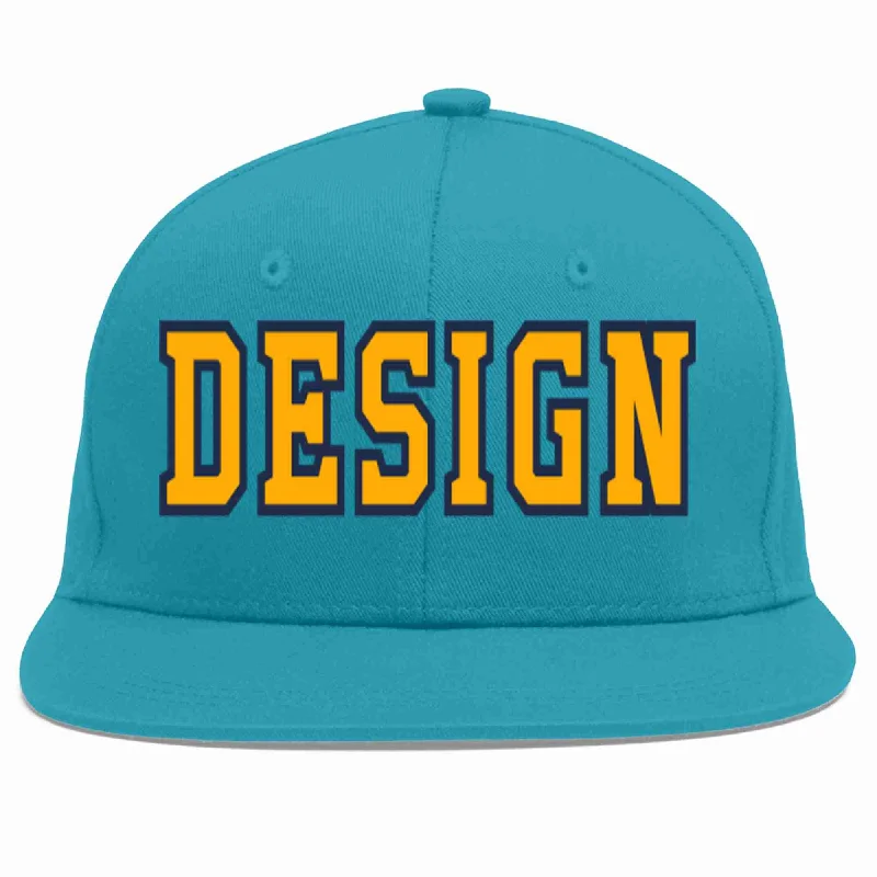 Baseball Cap For Custom Clothing-Custom Aqua Yellow-Navy Flat Eaves Sport Baseball Cap Design for Men/Women/Youth