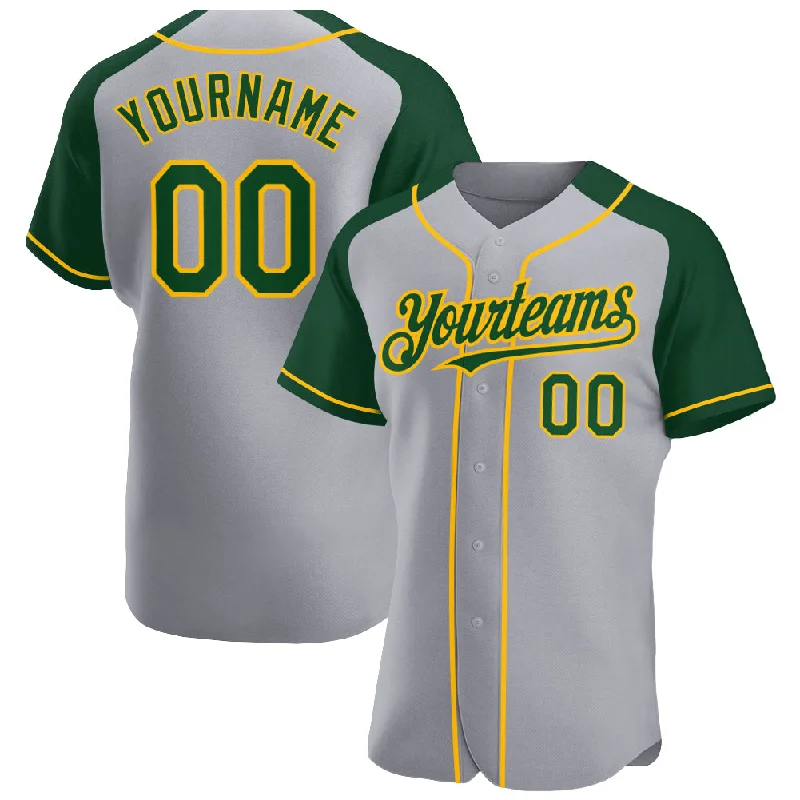 Baseball Jersey For Holidays-Custom Gray Green-Gold Authentic Raglan Sleeves Baseball Jersey