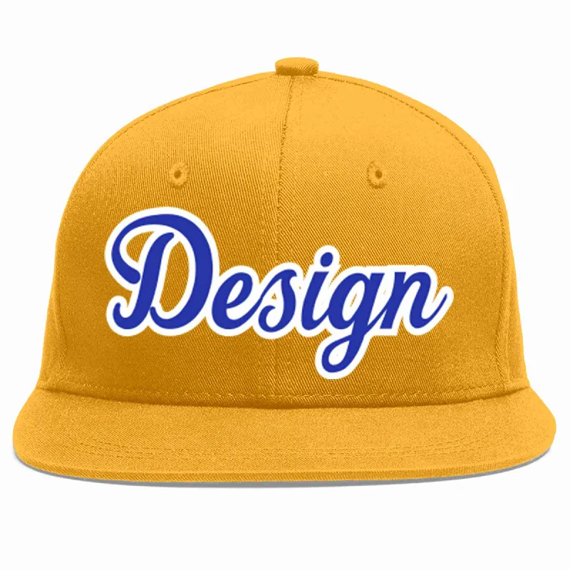 Baseball Cap For Casual Weekend Wear-Custom Gold Royal-White Flat Eaves Sport Baseball Cap Design for Men/Women/Youth