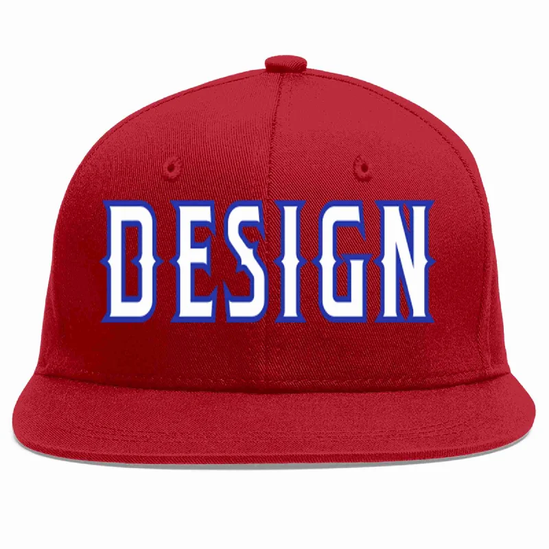 Baseball Cap For Soccer Fans-Custom Red White-Royal Flat Eaves Sport Baseball Cap Design for Men/Women/Youth