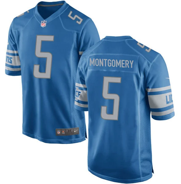 Football Jersey With Moisture-Wicking Fabric-Men's Detroit Lions #5 David Montgomery Blue Football Stitched Game Jersey