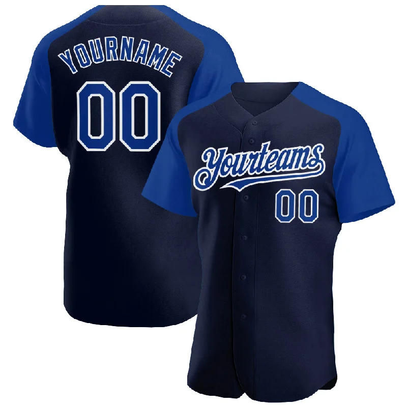 Baseball Jersey With Lightweight Fabric-Custom Navy Royal-White Authentic Raglan Sleeves Baseball Jersey