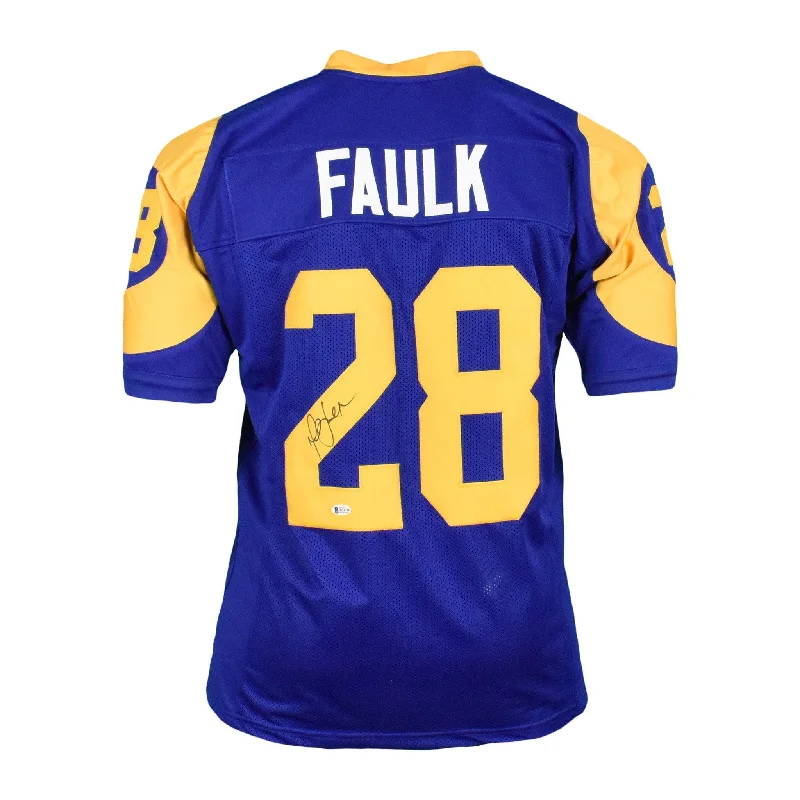 Rugby Jersey For Custom Sports Apparel-Marshall Faulk Signed Pro-Edition Blue Football Jersey (Beckett)