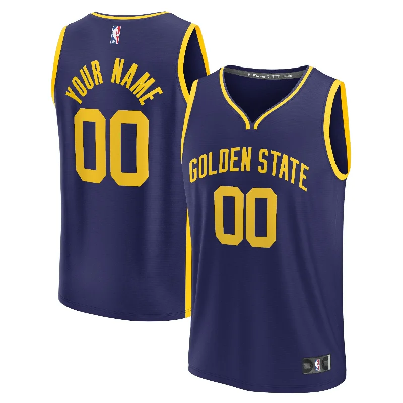 Basketball Jersey For Sports Fans Custom Apparel-Golden State Warriors Branded Fast Break Custom Basketball Jersey - Statement Edition - Navy