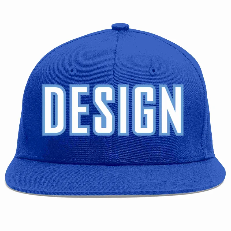 Baseball Cap For Outdoor Work-Custom Royal White-Light Blue Flat Eaves Sport Baseball Cap Design for Men/Women/Youth