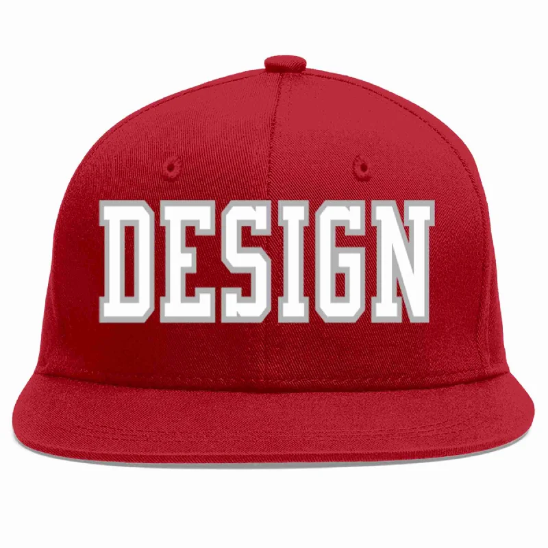 Baseball Cap With Team Design-Custom Red White-Gray Flat Eaves Sport Baseball Cap Design for Men/Women/Youth