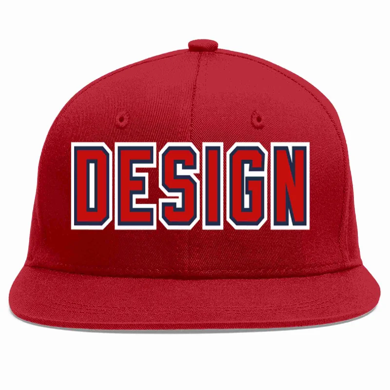 Baseball Cap For Sporting Events-Custom Red Red-Navy Flat Eaves Sport Baseball Cap Design for Men/Women/Youth