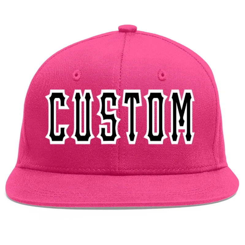 Custom Baseball Cap For Events-Custom Rose Red Black-White Flat Eaves Sport Baseball Cap