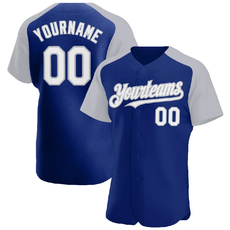 Baseball Jersey With Distressed Look-Custom Royal White-Gray Authentic Raglan Sleeves Baseball Jersey