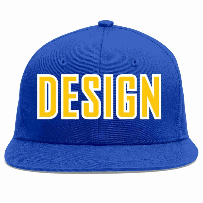 Baseball Cap With Adjustable Brim-Custom Royal Gold-White Flat Eaves Sport Baseball Cap Design for Men/Women/Youth