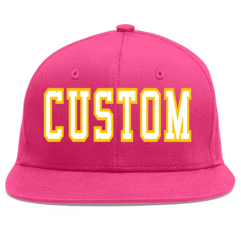 Baseball Cap For Trendy Casual Looks-Custom Rose Red White-Gold Flat Eaves Sport Baseball Cap