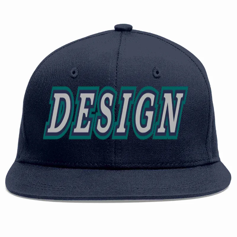 Baseball Cap For Running-Custom Navy Gray-Navy Flat Eaves Sport Baseball Cap Design for Men/Women/Youth