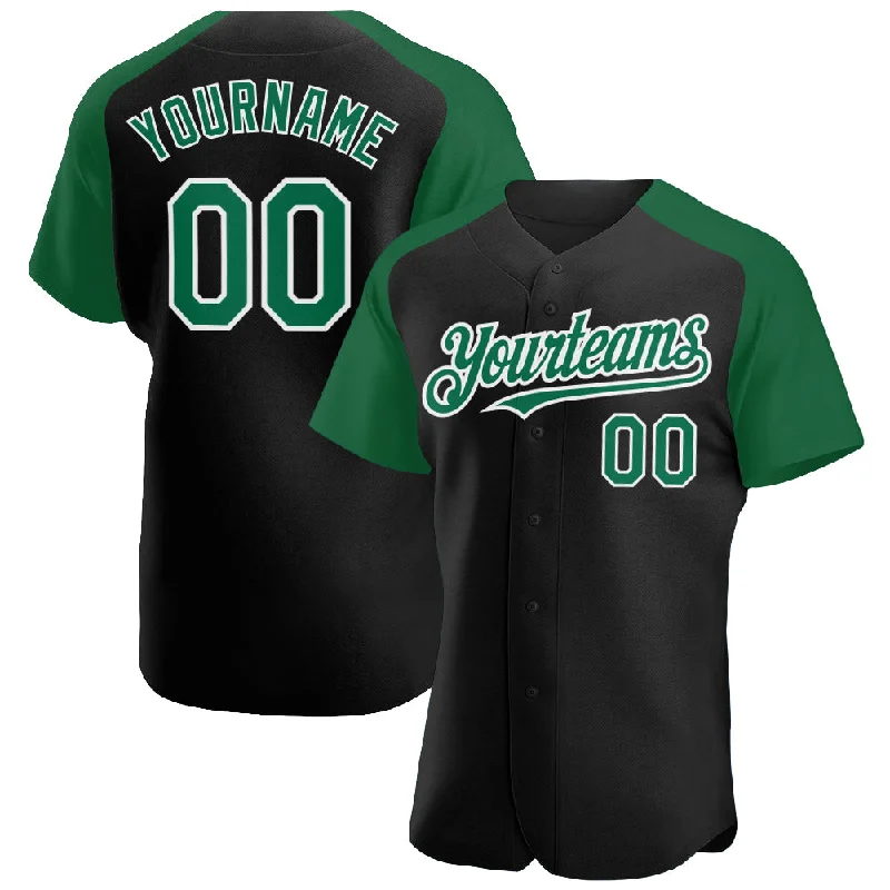 Baseball Jersey For Baseball Apparel Customization-Custom Black Kelly Green-White Authentic Raglan Sleeves Baseball Jersey