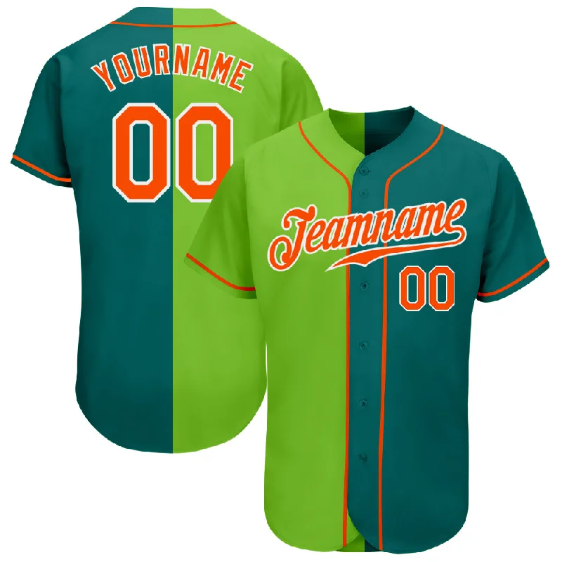 Baseball Jersey For Holidays-Custom Teal Orange Neon Green-White Authentic Split Fashion Baseball Jersey