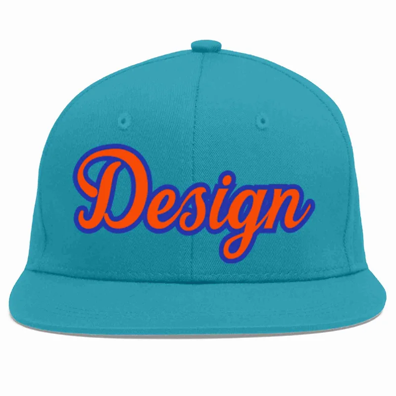 Baseball Cap With Custom Colors-Custom Aqua Orange-Royal Flat Eaves Sport Baseball Cap Design for Men/Women/Youth