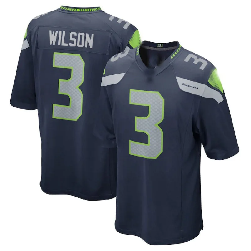 Rugby Jersey With Team Name-S.Seahawks #3 Russell Wilson College Navy Game Team Jersey Stitched American Football Jerseys