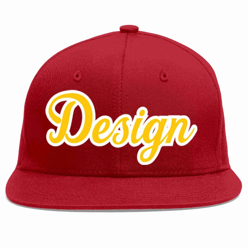 Baseball Cap For Family Orders-Custom Red Gold-White Flat Eaves Sport Baseball Cap Design for Men/Women/Youth