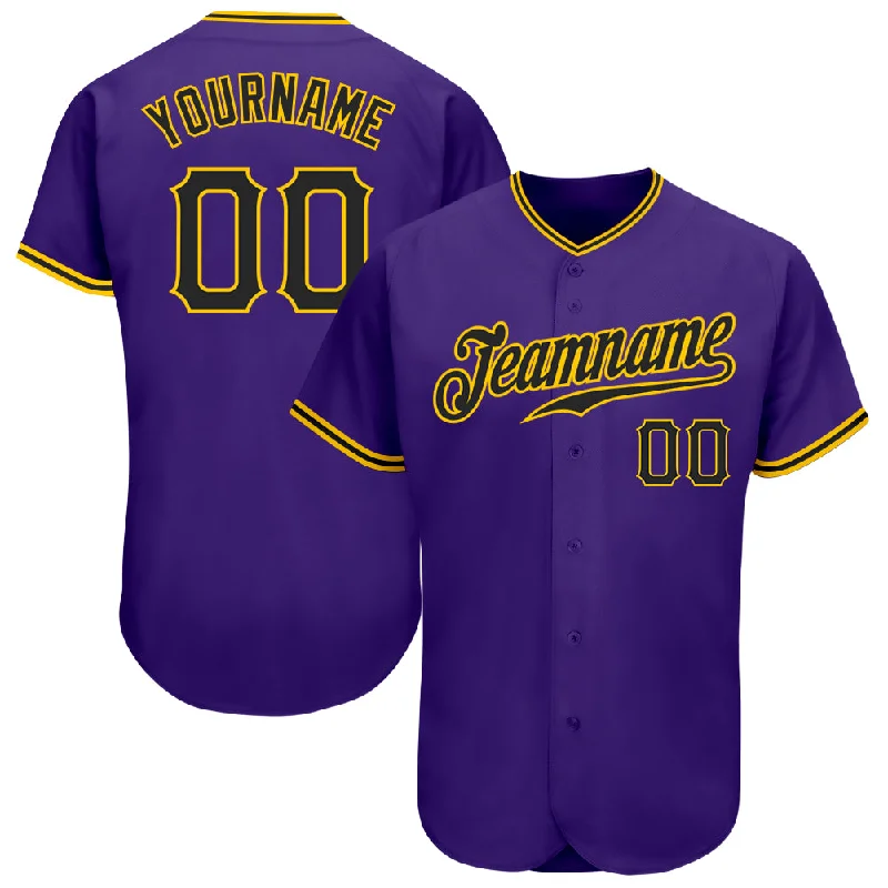 Baseball Jersey With Custom Fitting Options-Custom Purple Black-Gold Authentic Baseball Jersey