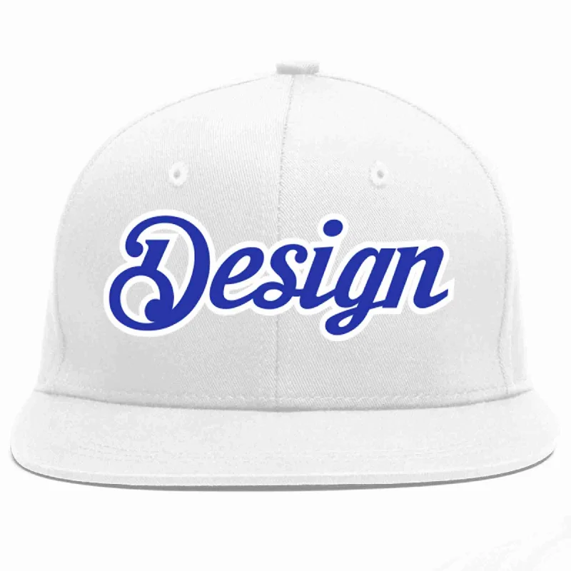 Baseball Cap For UV Protection-Custom White Royal-White Flat Eaves Sport Baseball Cap Design for Men/Women/Youth