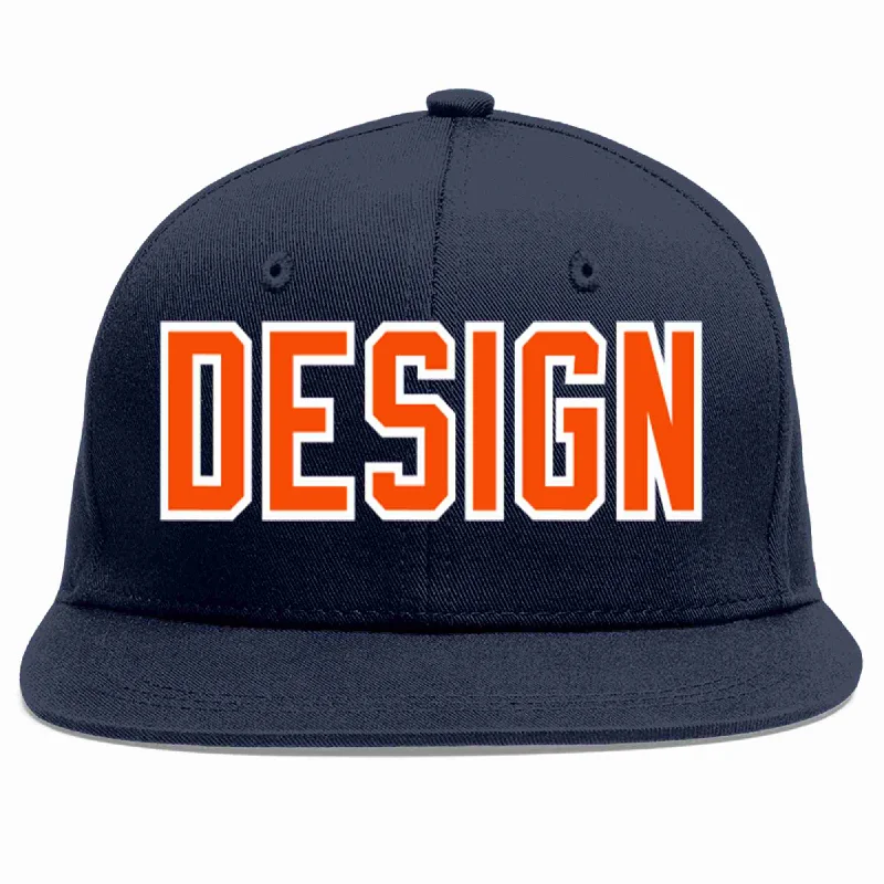 Baseball Cap For Personalized Clothing-Custom Navy Orange-White Flat Eaves Sport Baseball Cap Design for Men/Women/Youth