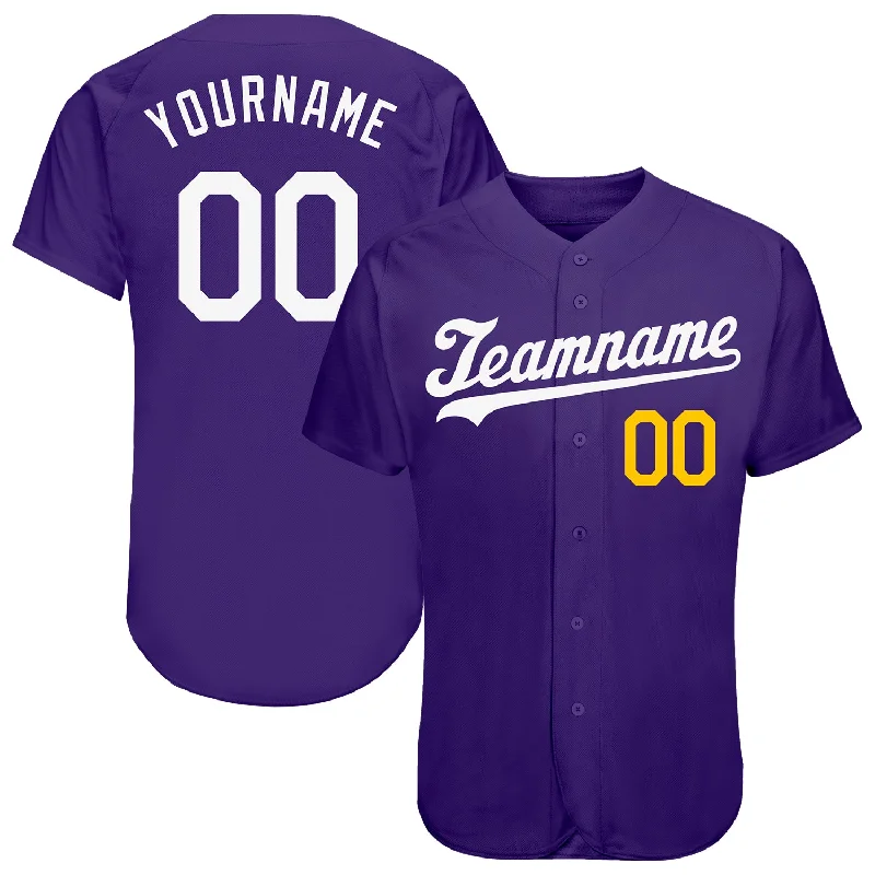 Baseball Jersey For Promotional Campaigns-Custom Purple White-Gold Authentic Baseball Jersey