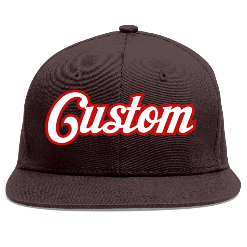 Baseball Cap For Employee Gifts-Custom Brown White-Red Flat Eaves Sport Baseball Cap