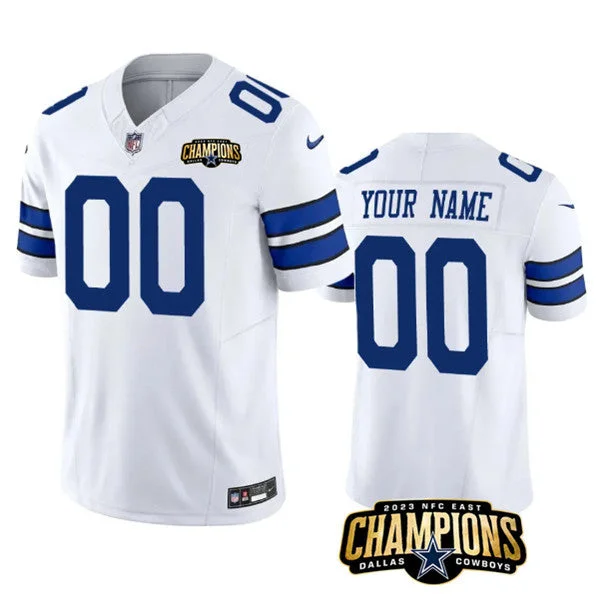 Custom Football Jersey For Business Merchandise-Men's Dallas Cowboys Active Player Custom White 2023 F.U.S.E. NFC East Champions Patch Football Stitched Jersey