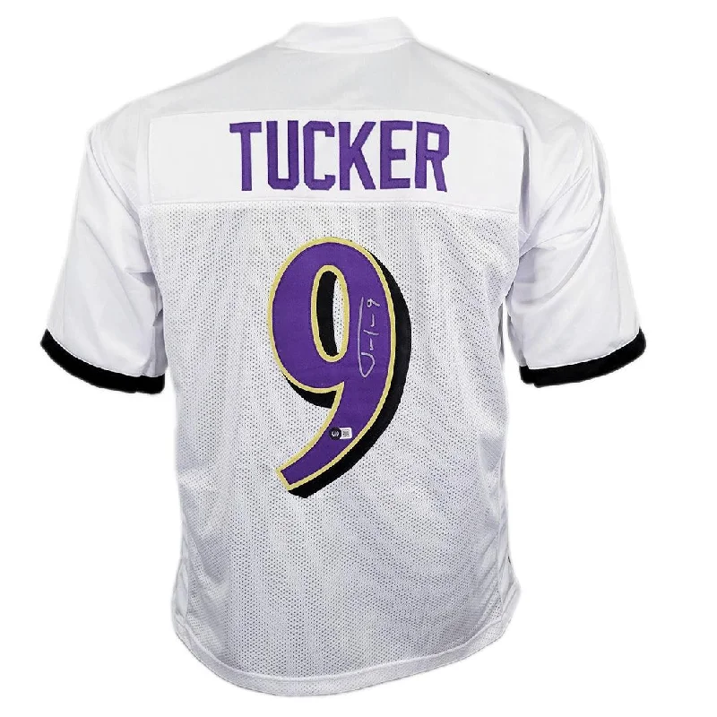 Rugby Jersey For Rugby Sportswear-Justin Tucker Signed Baltimore Pro White Football Jersey (BECKETT)