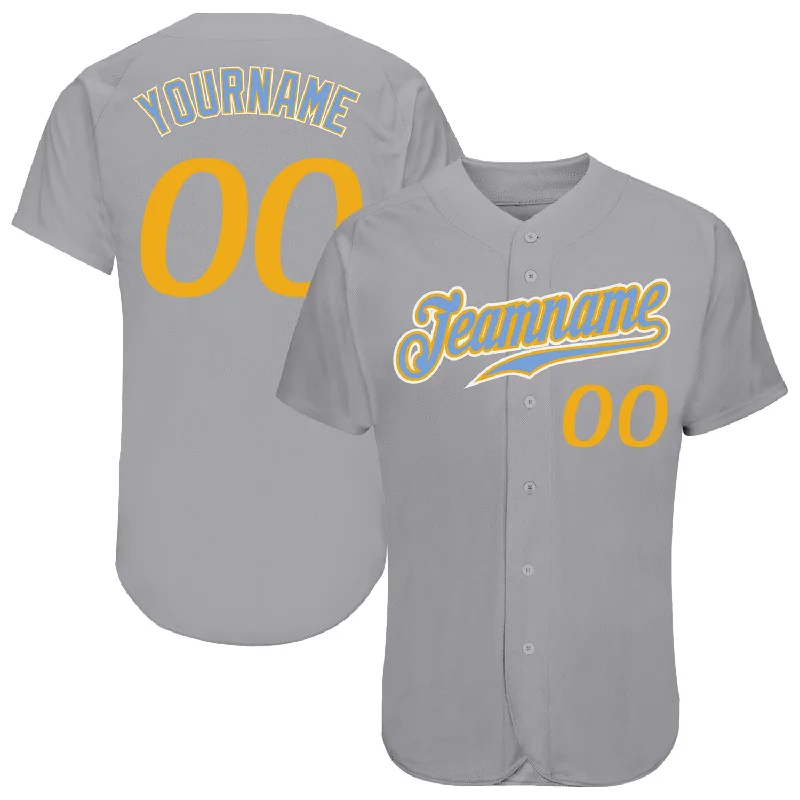 Baseball Jersey For Custom Fitting-Custom Gray Gold-Light Blue Authentic Baseball Jersey