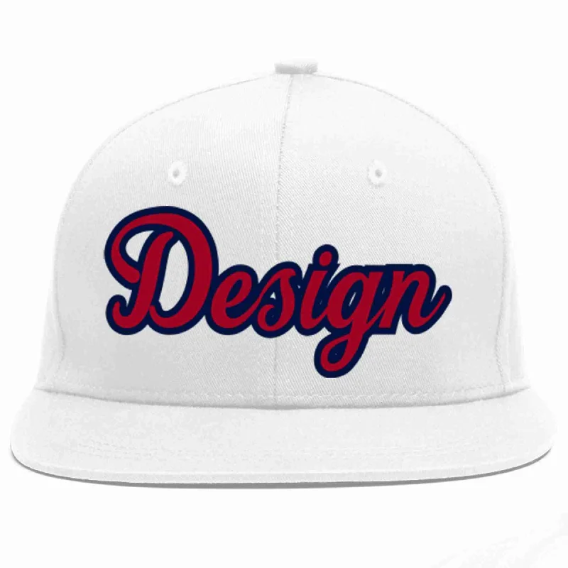 Baseball Cap For Limited Edition Styles-Custom White Red-Navy Flat Eaves Sport Baseball Cap Design for Men/Women/Youth