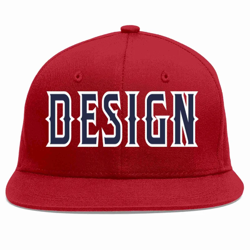 Baseball Cap For Sports Fans-Custom Red Navy-White Flat Eaves Sport Baseball Cap Design for Men/Women/Youth