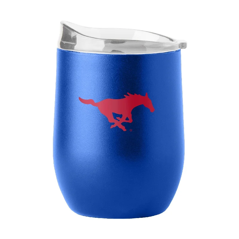 Team Mug With Custom Emblems-Southern Methodist 16oz Flipside Powder Coat Curved Bev