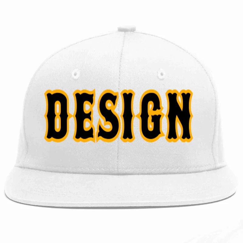 Baseball Cap For Fashionable Looks-Custom White Black-Yellow Flat Eaves Sport Baseball Cap Design for Men/Women/Youth