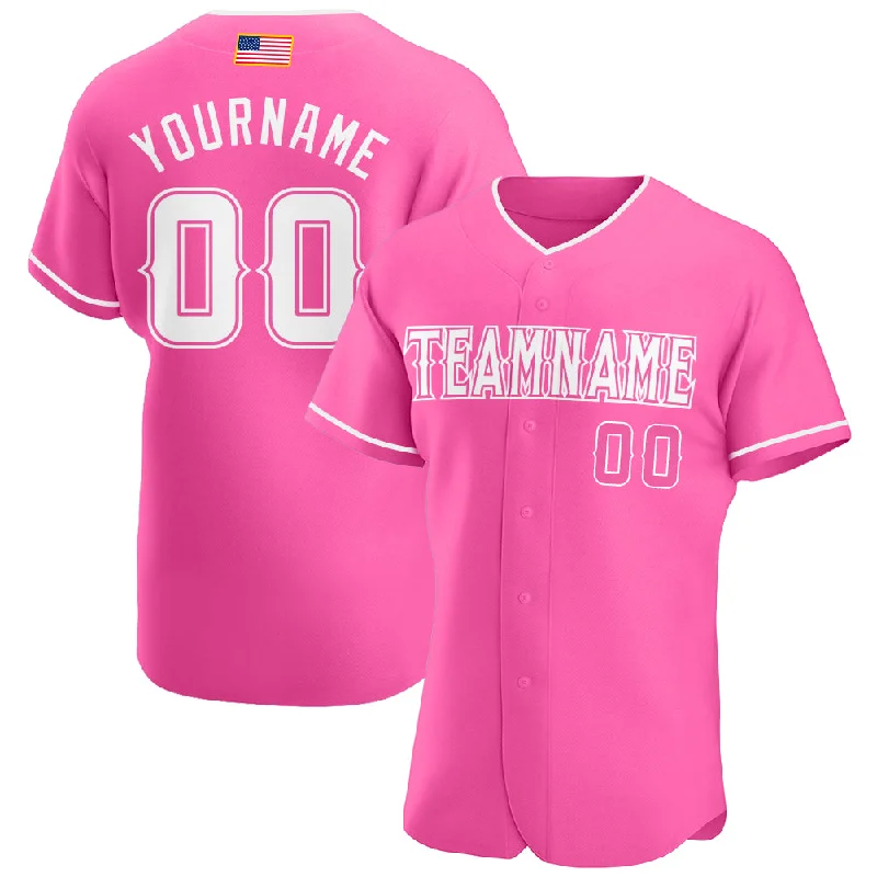 Baseball Jersey For Baseball League Fans-Custom Pink White Authentic American Flag Fashion Baseball Jersey