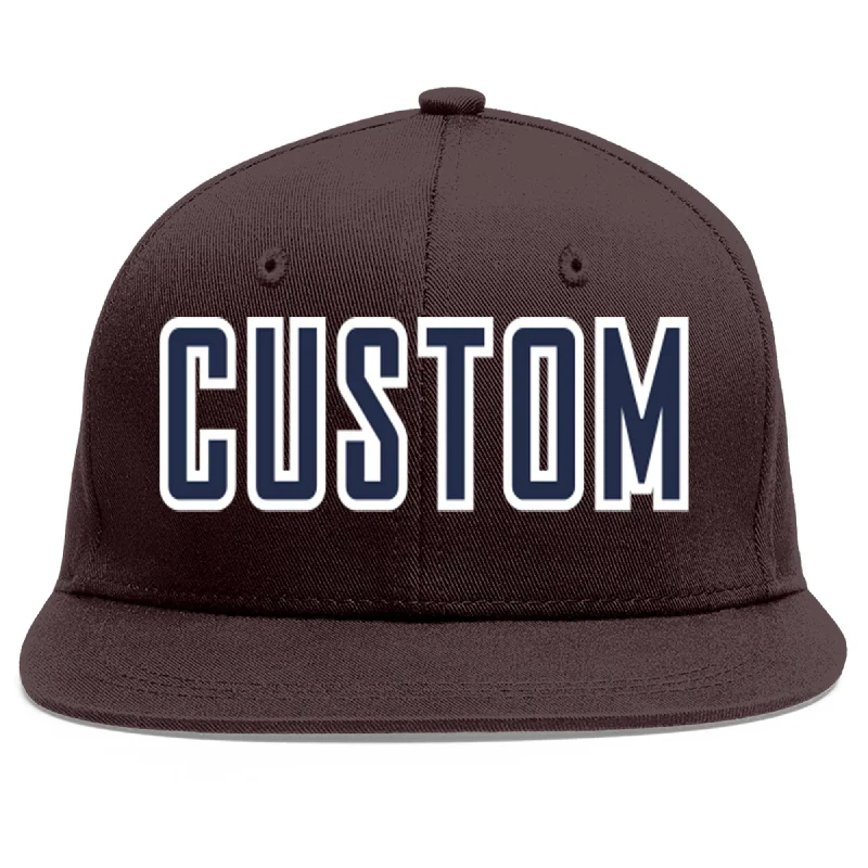 Baseball Cap For Corporate Branding-Custom Brown Navy-White Flat Eaves Sport Baseball Cap