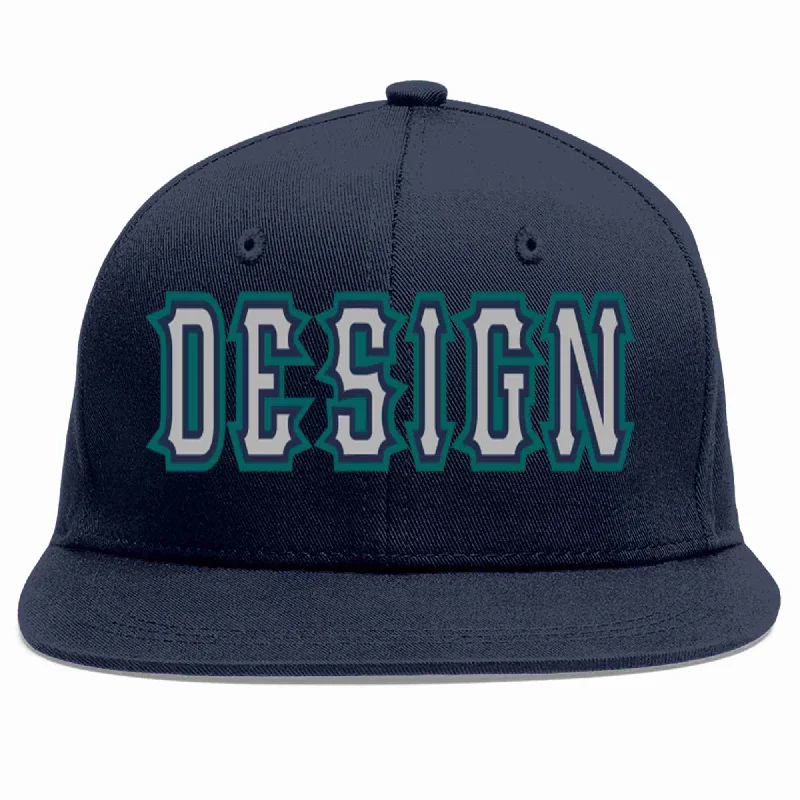 Baseball Cap With Custom Fit-Custom Navy Gray-Navy Flat Eaves Sport Baseball Cap Design for Men/Women/Youth