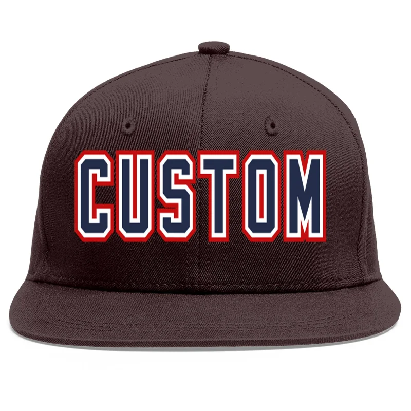 Baseball Cap For Trendy Casual Looks-Custom Brown Navy-White Flat Eaves Sport Baseball Cap