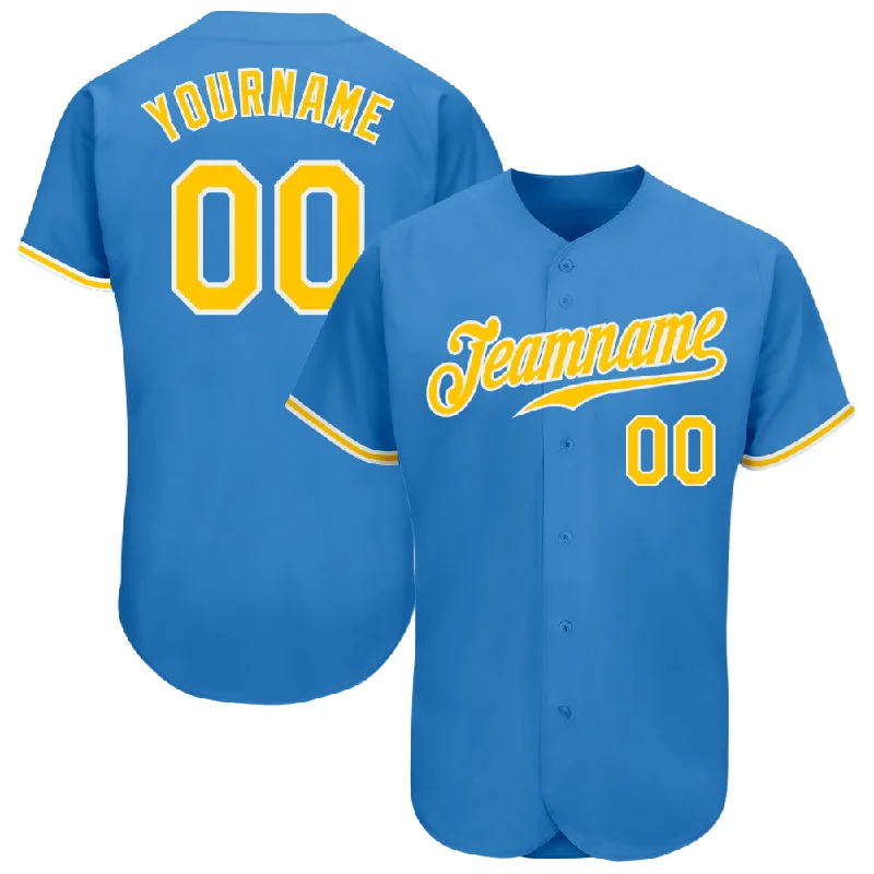 Baseball Jersey For High School Baseball Teams-Custom Powder Blue Gold-White Authentic Baseball Jersey