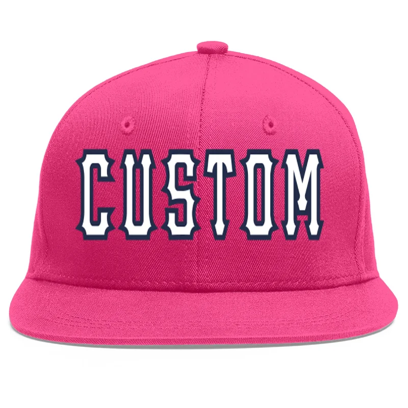 Custom Embroidered Baseball Cap-Custom Rose Red White-Navy Flat Eaves Sport Baseball Cap